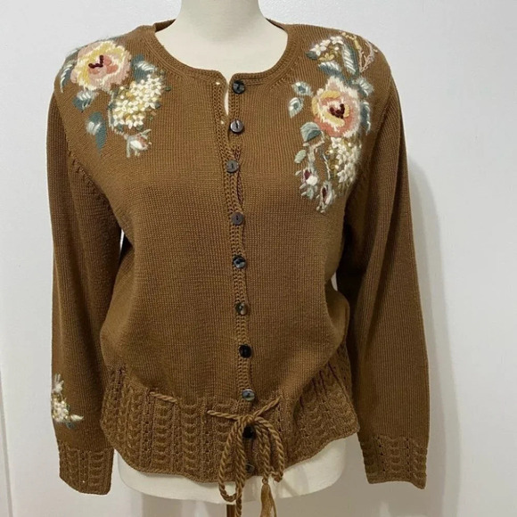 Vintage - 90’s Susan Bristol Hand Embroidered Floral Roses Cardigan - Picture 1 of 10